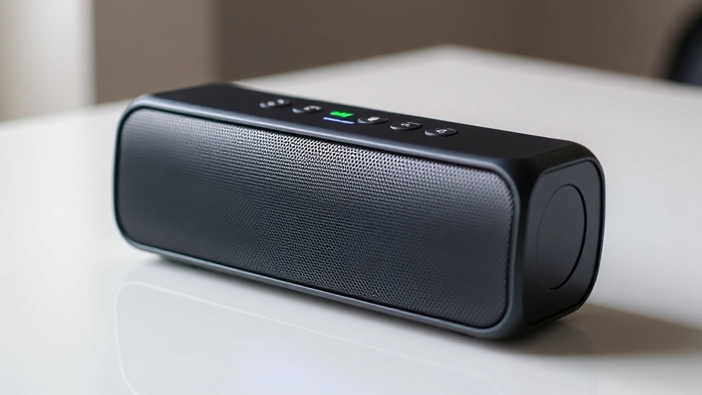 블루투스 스피커의 배터리 잔량 표시등이 켜져 있는 모습