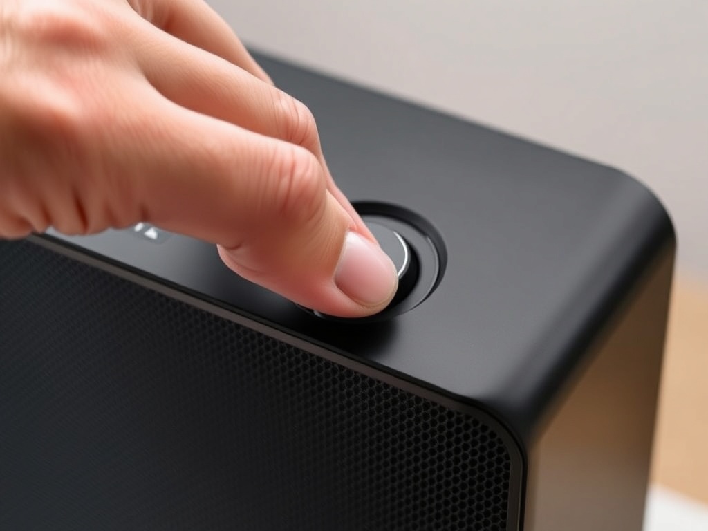 스피커의 볼륨 조절 다이얼을 돌리는 손